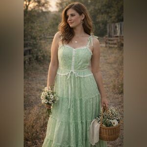 Vintage 1970's - Bohemian Gunne style / Lace Maxi Dress with matching shawl